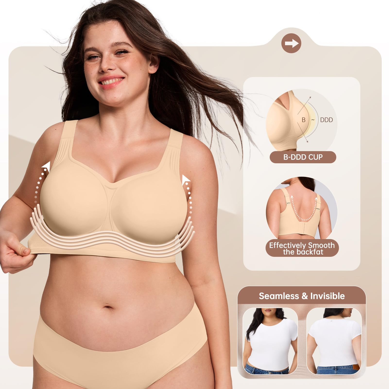Plus Size Wireless Bra for Wom - Full Coverage Bra บทวิจารณ์และราคา