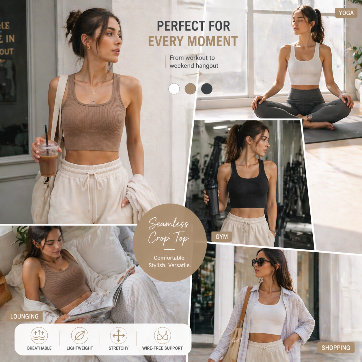 Women Seamless Ribbed Crop Top - T Shirt Bra Seamless บทวิจารณ์และราคา