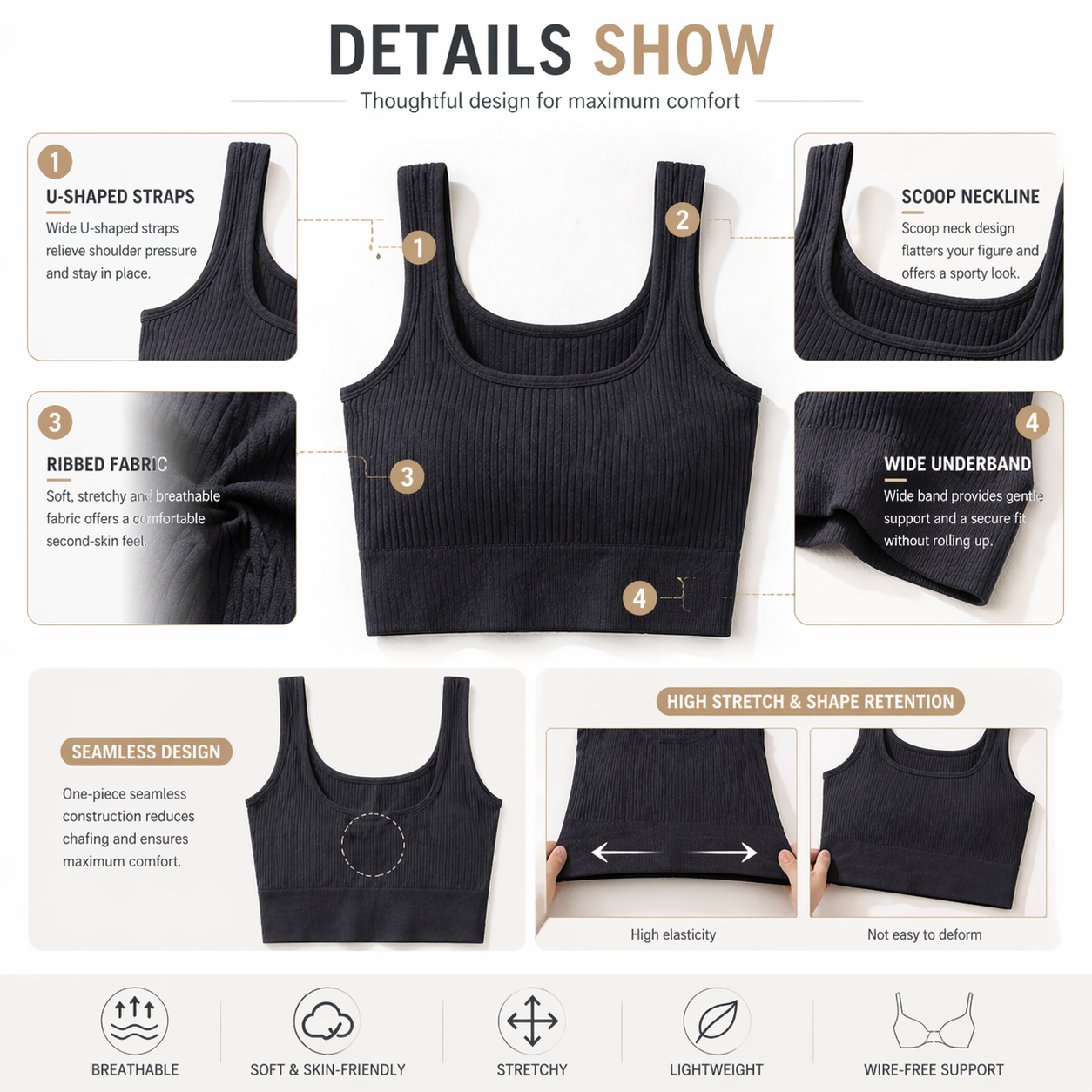 Women Seamless Ribbed Crop Top - T Shirt Bra Seamless บทวิจารณ์และราคา