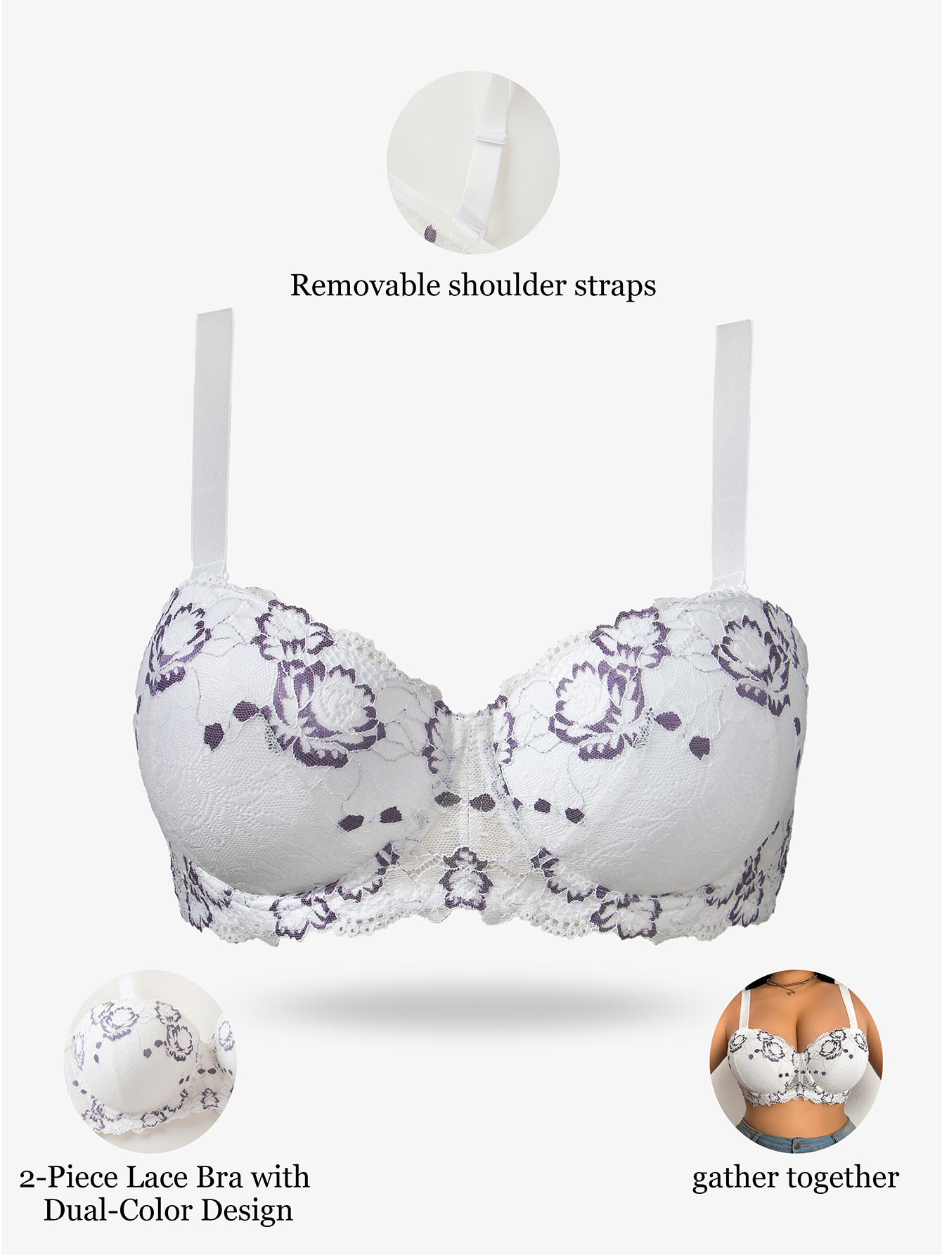 Plus Size Lace & Embroidery Wo - Underwire Bra Padded บทวิจารณ์และราคา