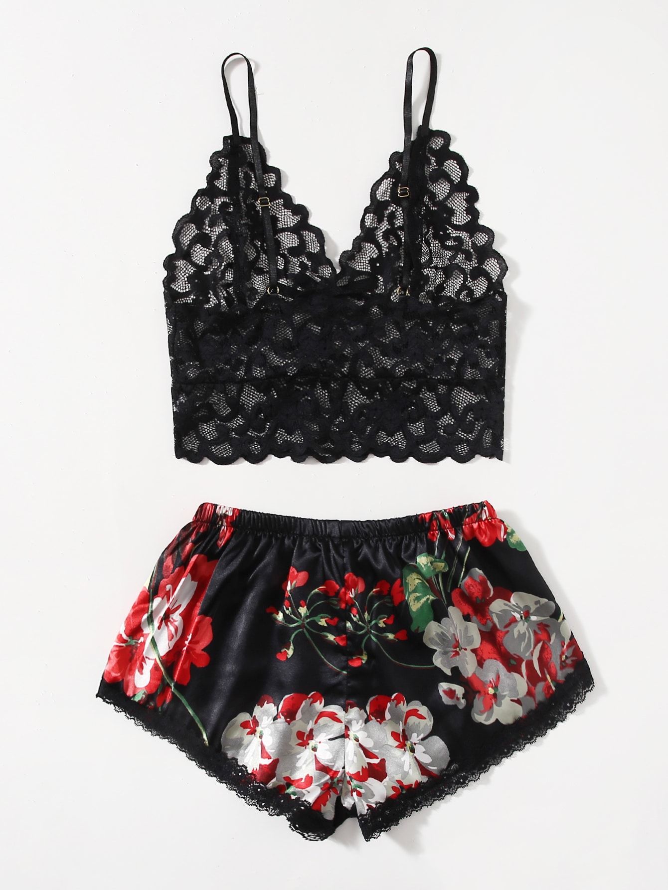 Floral Lace Pajama Set for Wom - Lace Bralette Set บทวิจารณ์และราคา