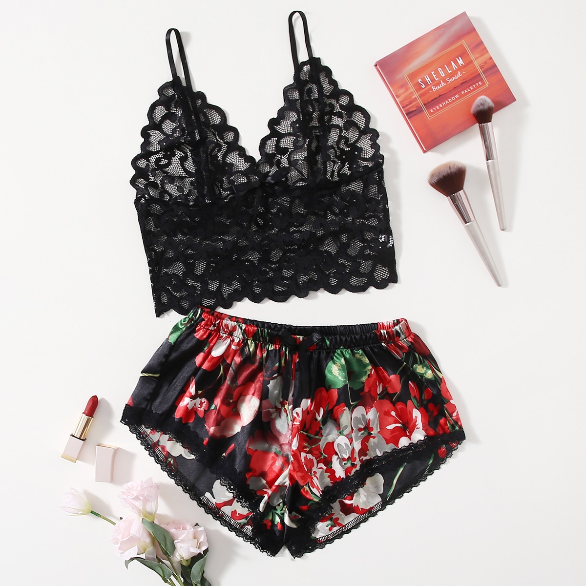Floral Lace Pajama Set for Wom - Lace Bralette Set บทวิจารณ์และราคา