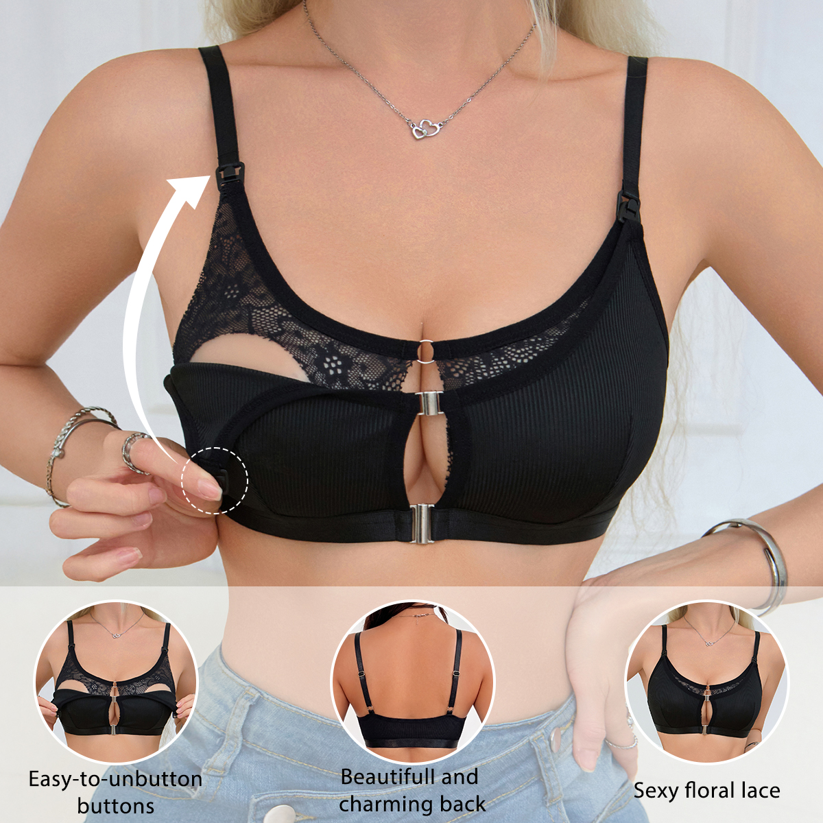 Black Comfortable Front Clasp  - Nursing Bra Clip บทวิจารณ์และราคา