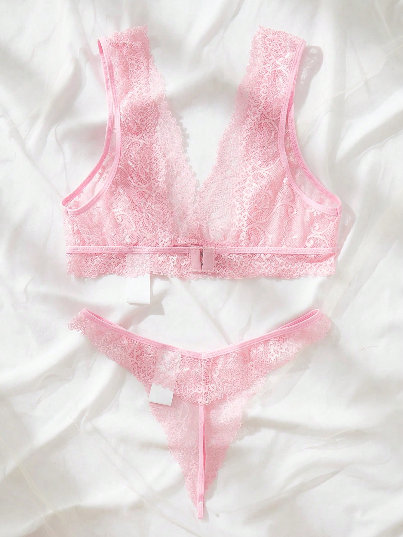 Pink Lace Lingerie Set Sheer F - Lace Bralette Set บทวิจารณ์และราคา