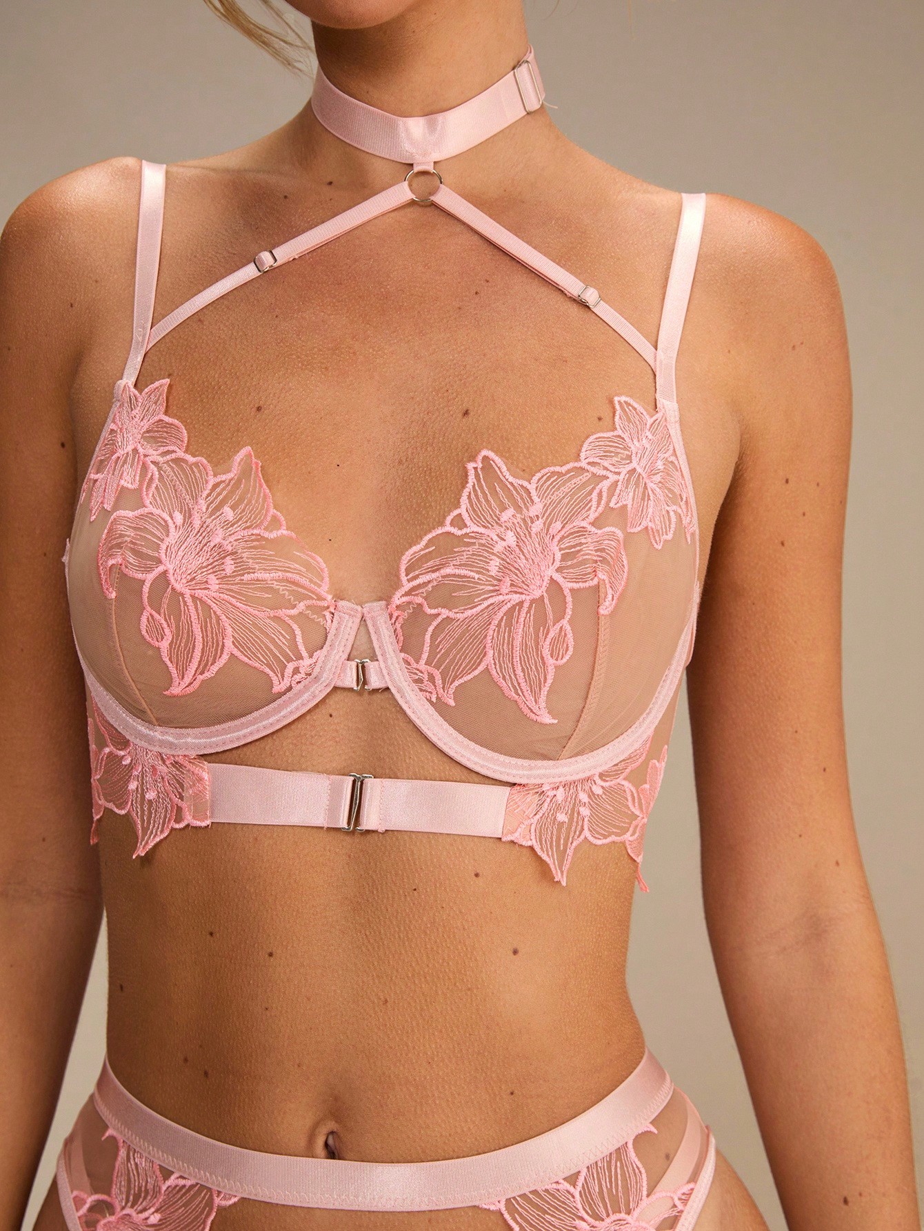 Pink Floral Lace Sheer Front-O - Sheer Bra Lace บทวิจารณ์และราคา