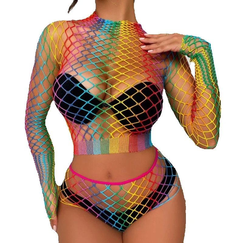 Sexy Rainbow Mesh Lingerie Set - Sheer Mesh Bra บทวิจารณ์และราคา