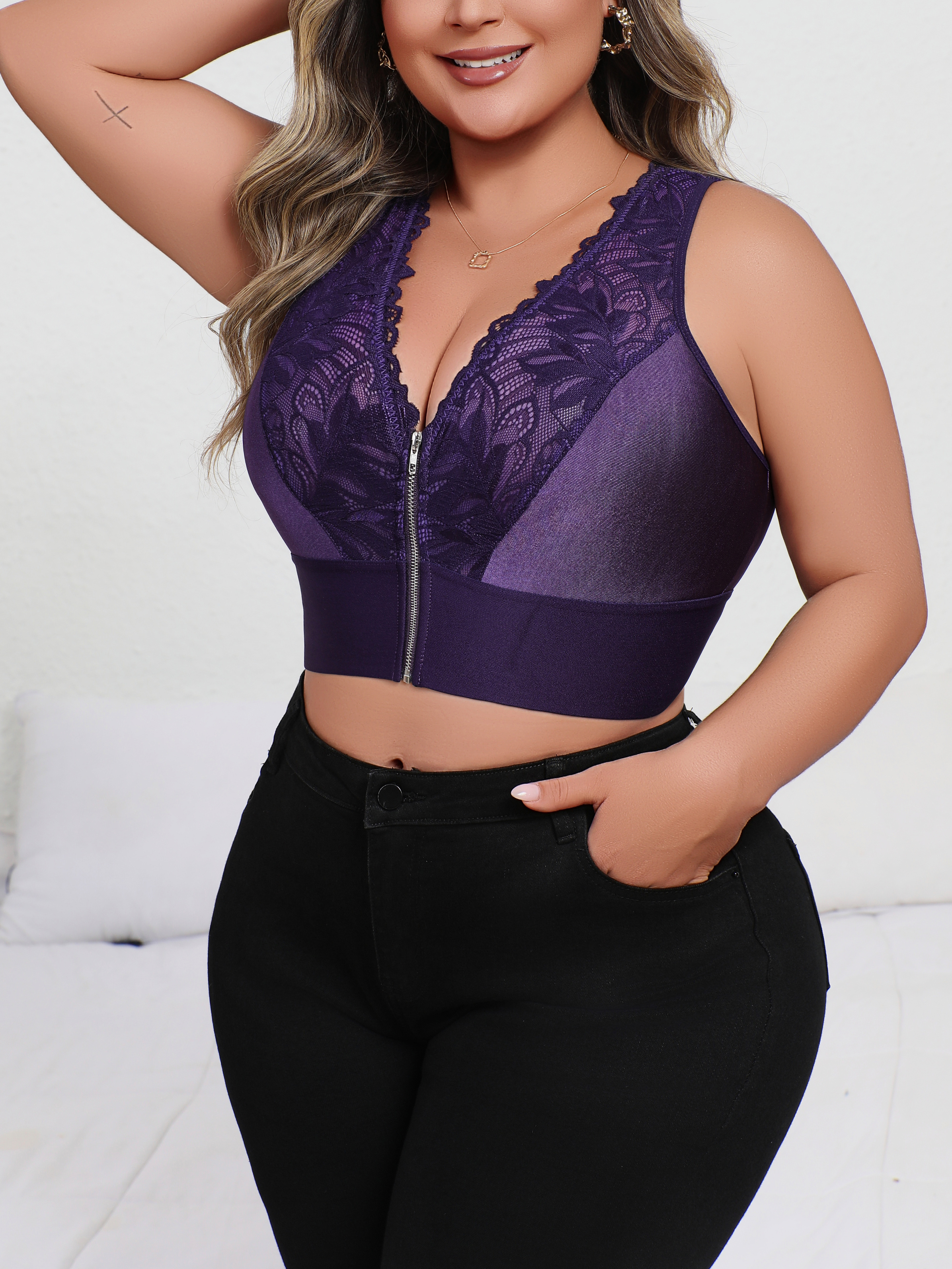 New Arrival Plus Size Sexy Pur - Plunge Bra Push Up บทวิจารณ์และราคา