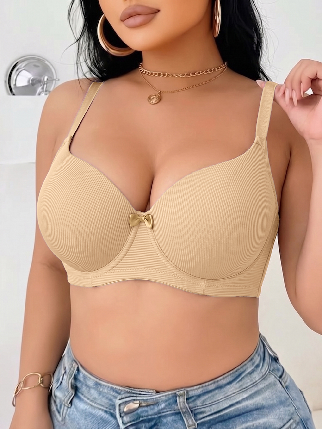 Plus Size Ribbed Women Bra Thi - Underwire Bra Padded บทวิจารณ์และราคา