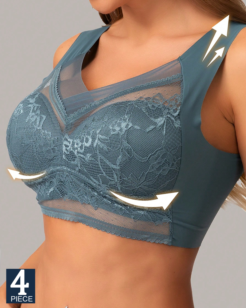 4Pcs Plus Size Women Seamless  - Lace Bralette Set บทวิจารณ์และราคา