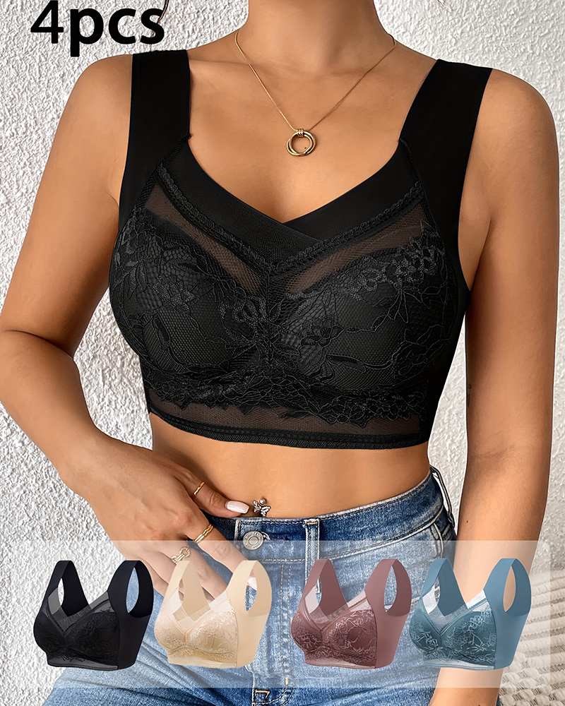 4Pcs Plus Size Women Seamless  - Lace Bralette Set บทวิจารณ์และราคา
