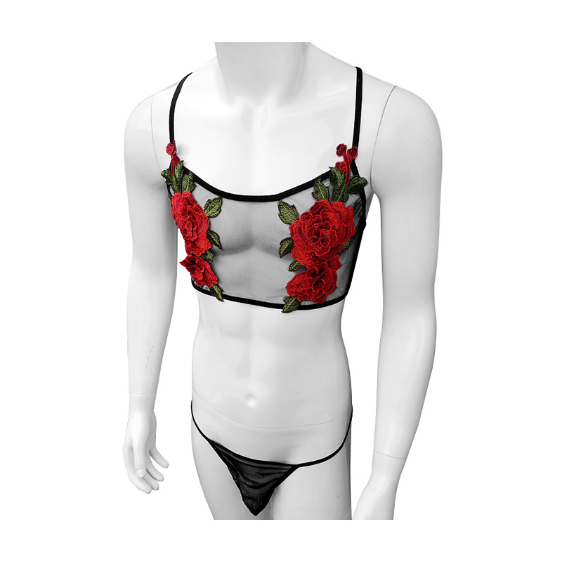 Sexy Embroidery Mens See Throu - Sheer Mesh Bra บทวิจารณ์และราคา