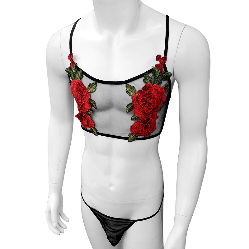 Sexy Embroidery Mens See Throu - Sheer Mesh Bra บทวิจารณ์และราคา