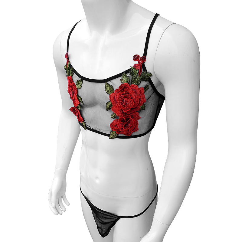 Sexy Embroidery Mens See Throu - Sheer Mesh Bra บทวิจารณ์และราคา
