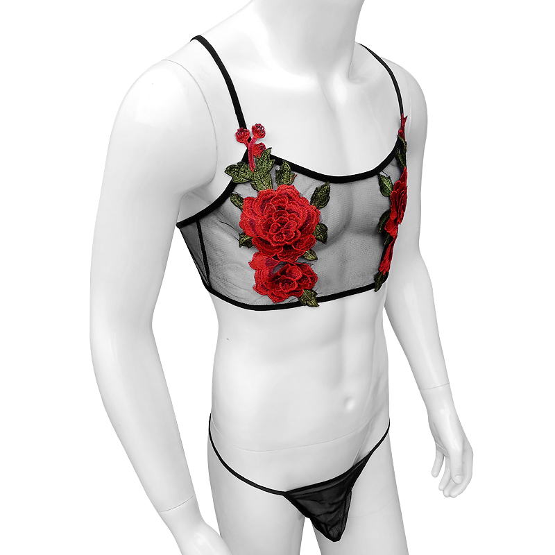 Sexy Embroidery Mens See Throu - Sheer Mesh Bra บทวิจารณ์และราคา